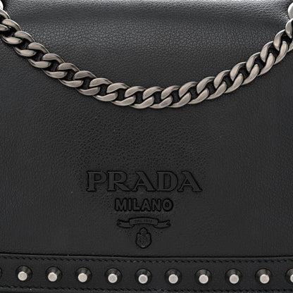 Prada Glace Calfskin Studded Crossbody Black 9 of 11