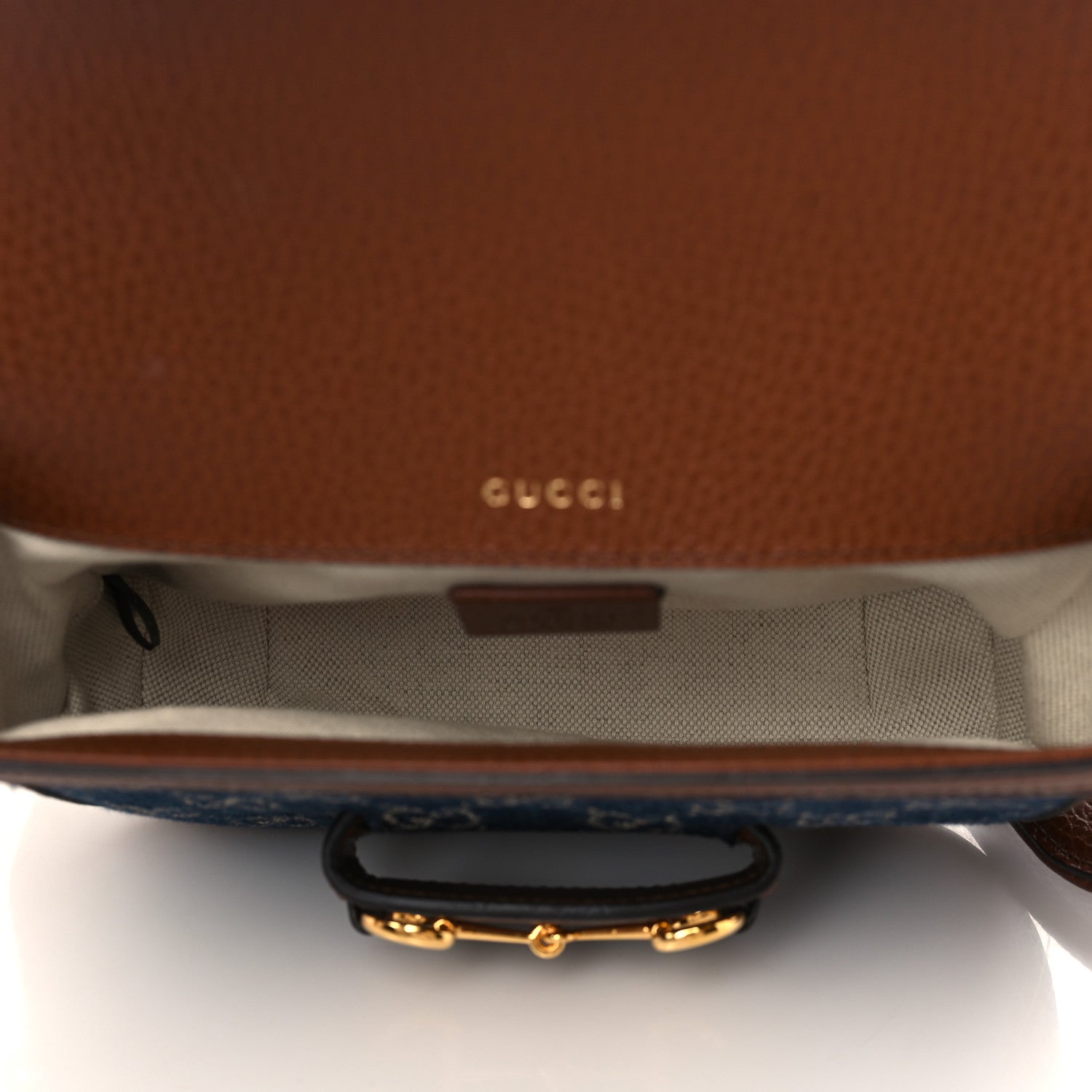 Gucci New Denim GG Monogram Dollar Calfskin Web Mini Horsebit 1955 Shoulder Bag Blue Tea Cuir Epilog 4 of 5
