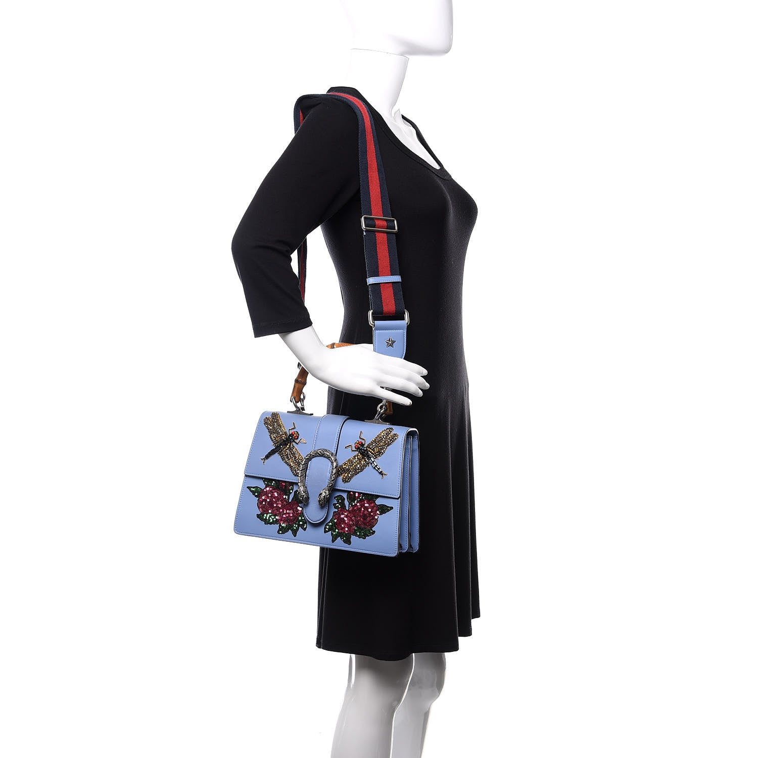 Gucci Calfskin Bamboo Web Embroidered Medium Dionysus Top Handle Bag Light Blue 2 of 12