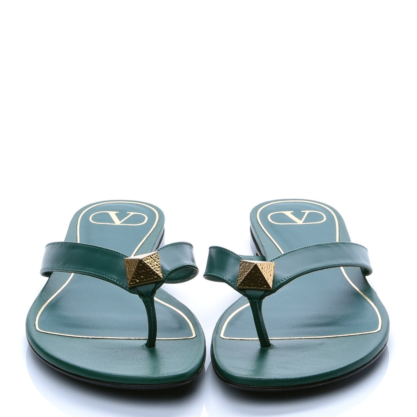 Calfskin Rockstud Thong Sandals 38 Green