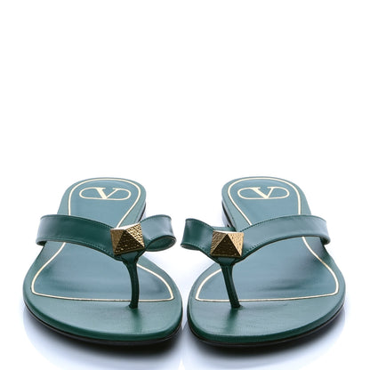 Valentino Garavani Calfskin Rockstud Thong Sandals 38 Green 2 of 10