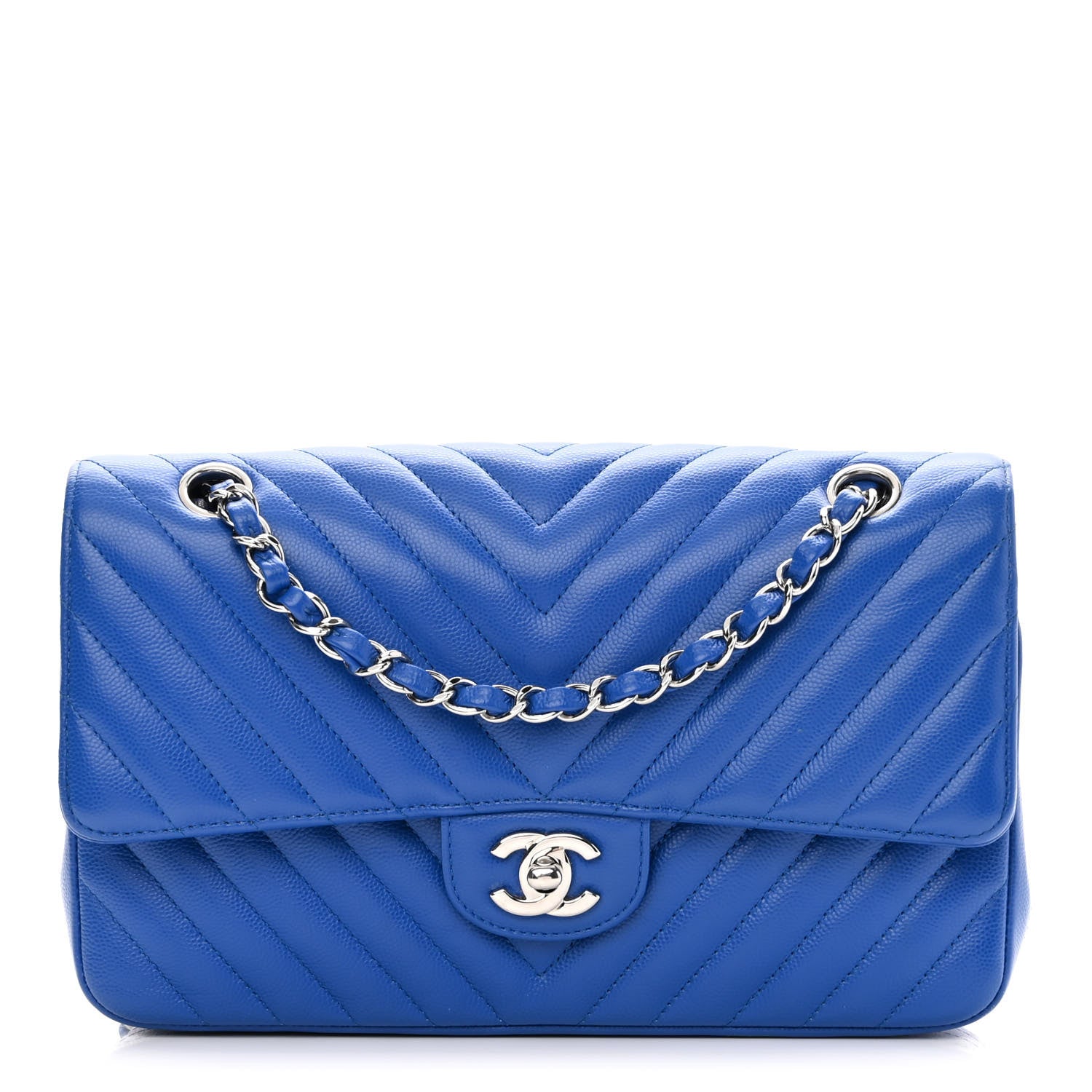 Chanel Caviar Chevron Quilted Medium Double Flap Blue 1 of 14