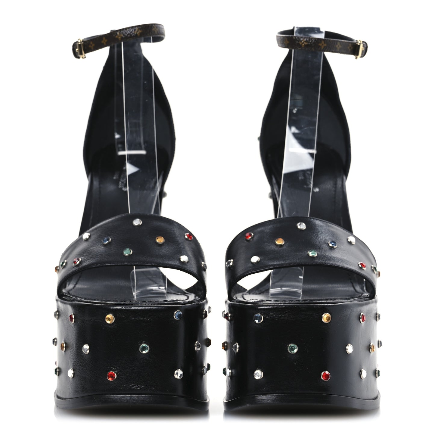 Calfskin Studded Fame Platform Sandals 38 Black