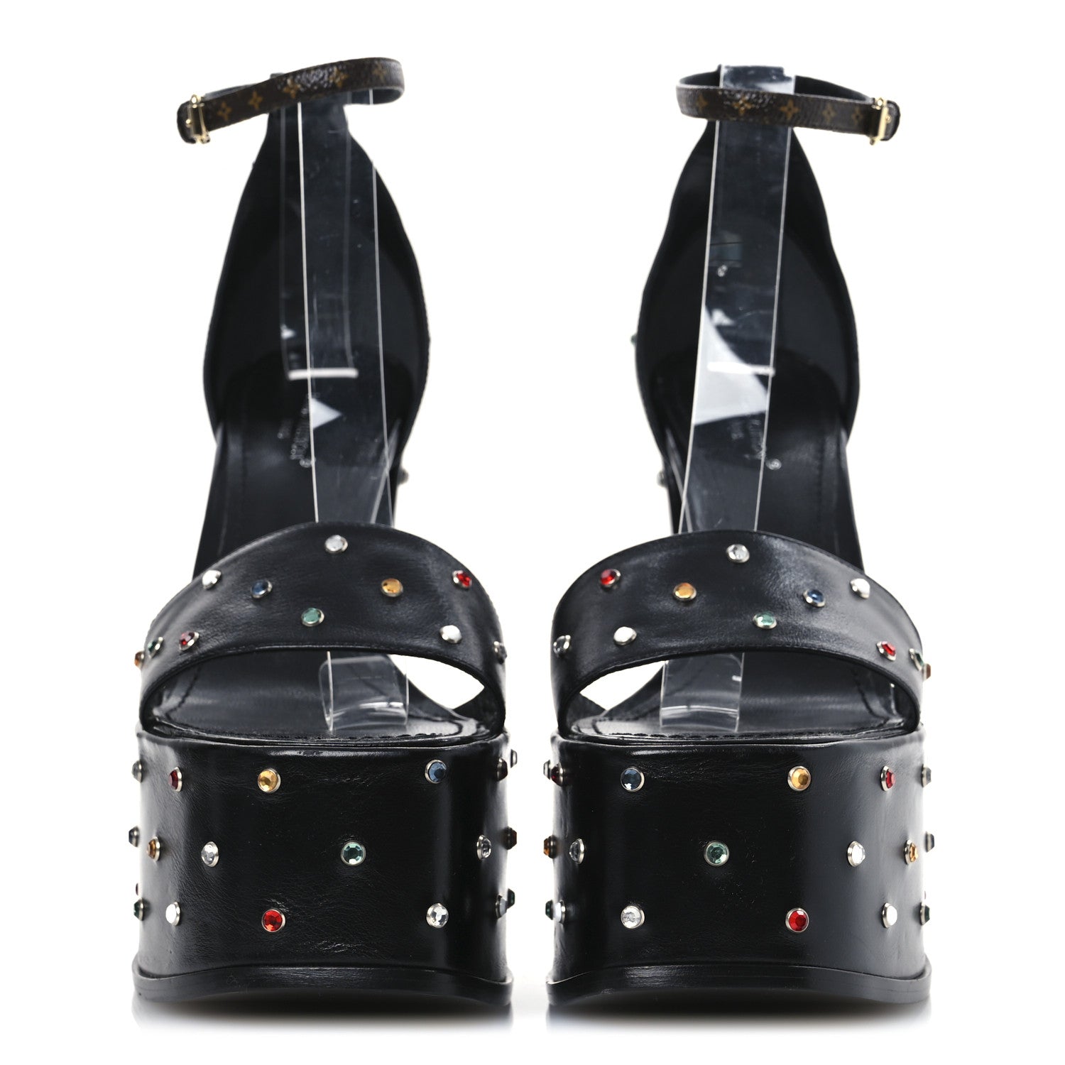 Louis Vuitton Calfskin Studded Fame Platform Sandals 38 Black 3 of 13