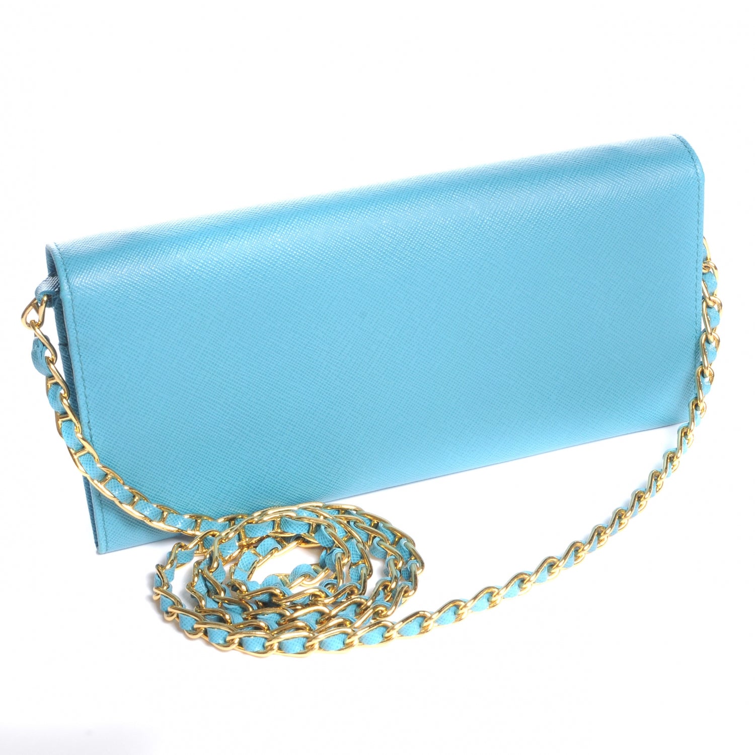 Prada Saffiano Metal Wallet with Chain Turchese 3 of 8