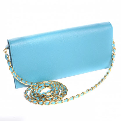 Prada Saffiano Metal Wallet with Chain Turchese 3 of 8