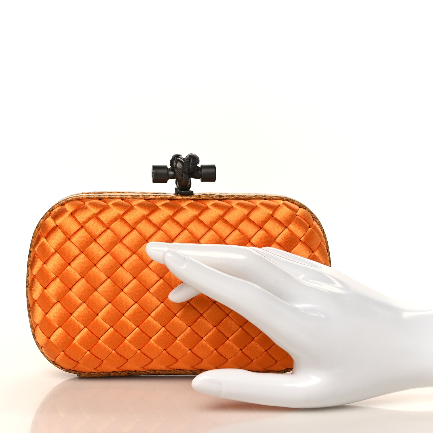 Bottega Veneta Satin Intreccio Impero Ayers Knot Clutch Orange 2 of 8