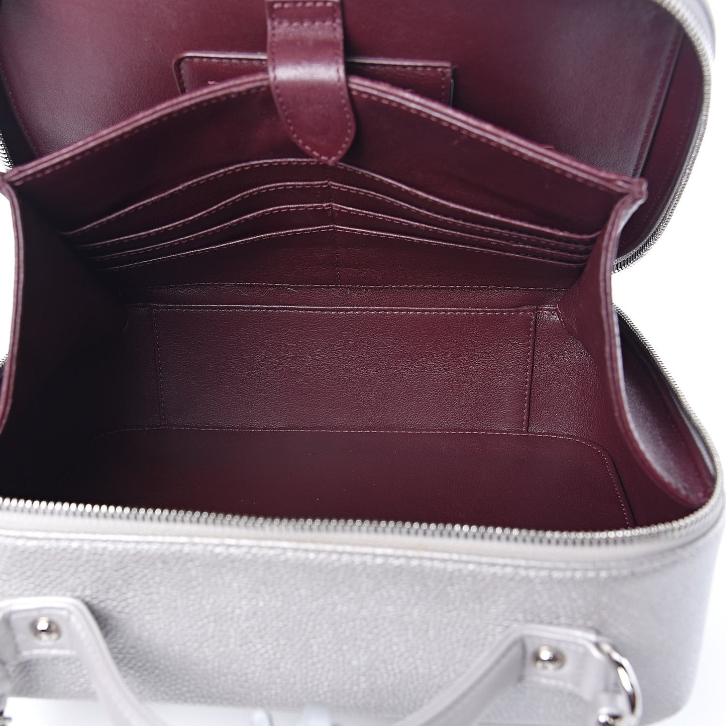 Metallic Caviar Quilted Large CC Filigree Vanity Case Silver