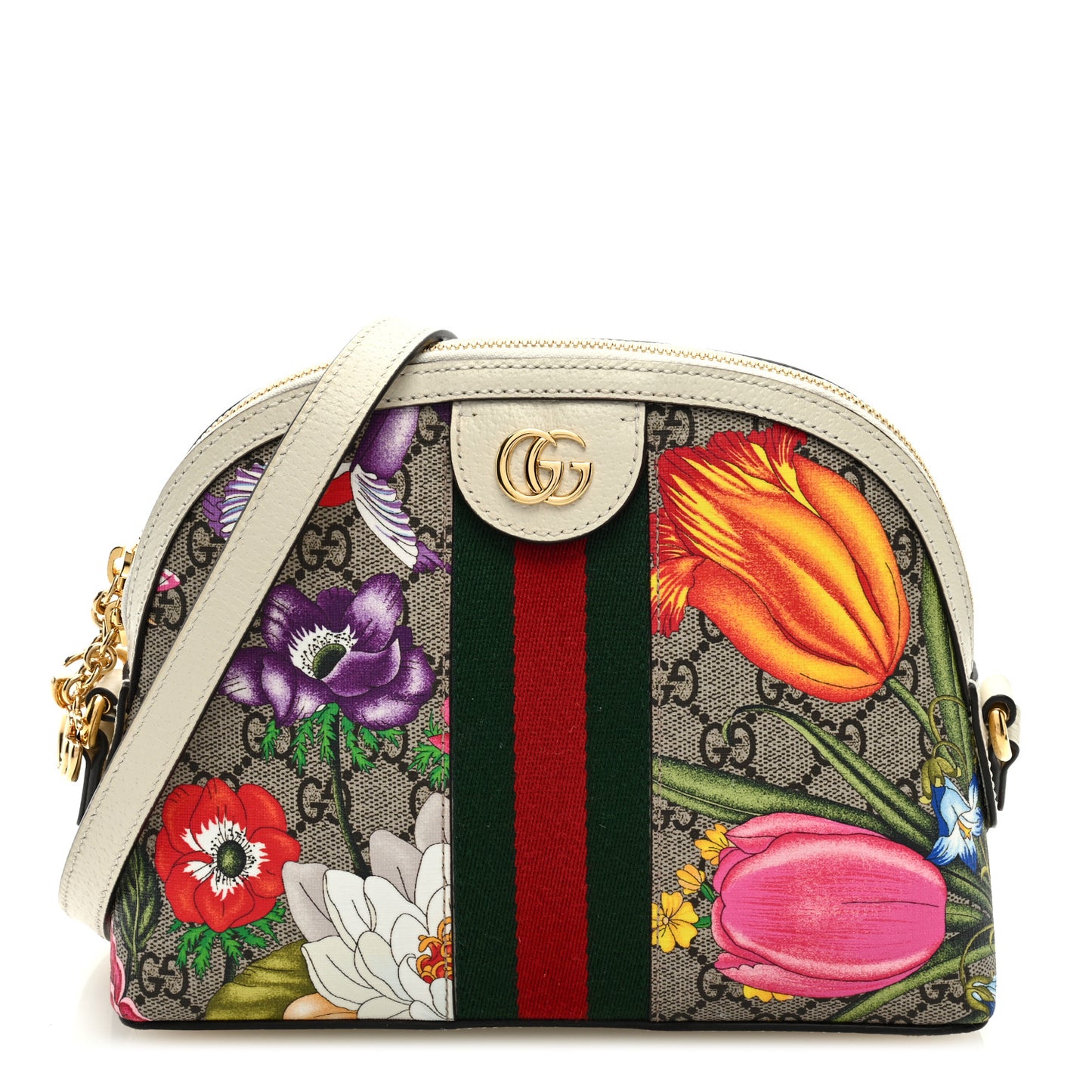 GG Supreme Monogram Flora Web GG Small Ophidia Dome Shoulder Bag White