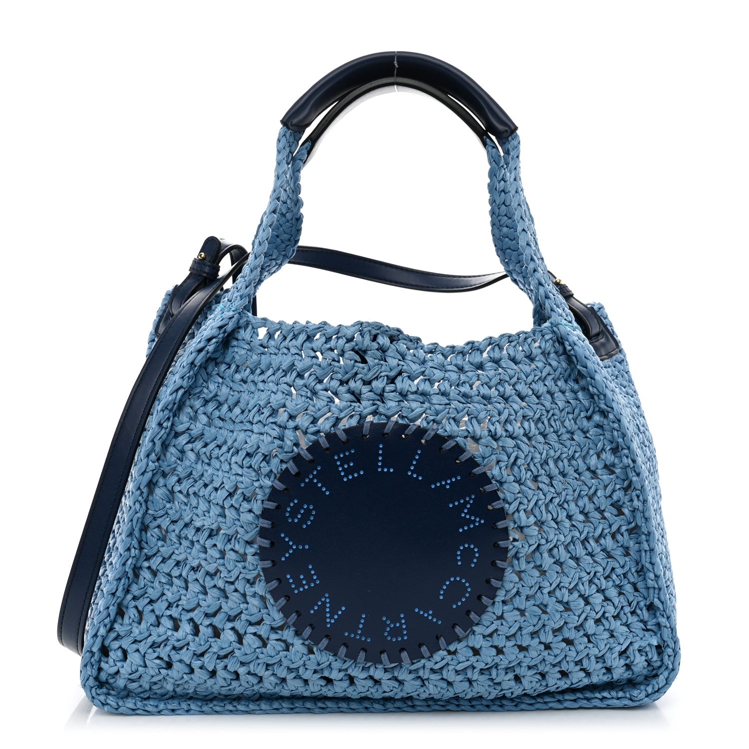 Stella McCartney Braided Raffia Eco Alter Napa Perforated Logo Crossbody Bag Light Blue 1 of 10