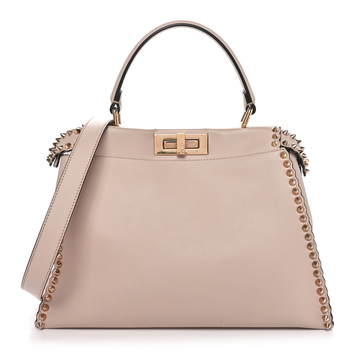 Fendi Vitello Seta Shiny Nappa Scalloped Studded Medium Peekaboo Iconic Satchel Soap 1 of 10