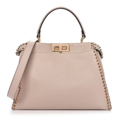 Fendi Vitello Seta Shiny Nappa Scalloped Studded Medium Peekaboo Iconic Satchel Soap 1 of 10