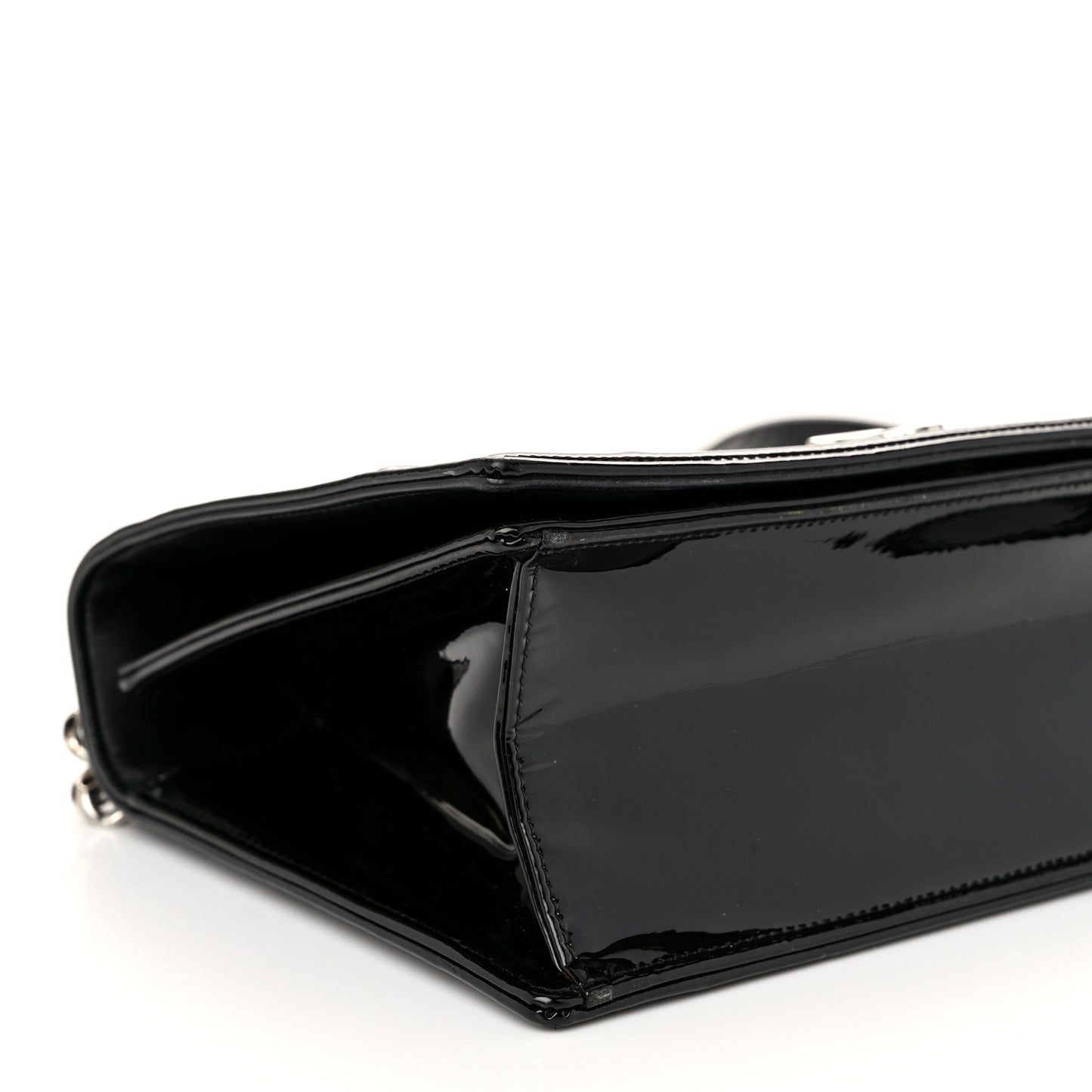 Patent Medium Diorama Flap Bag Black