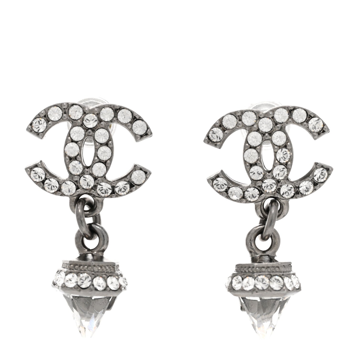 Chanel Ruthenium CC Crystal Drop Earrings 1 of 4