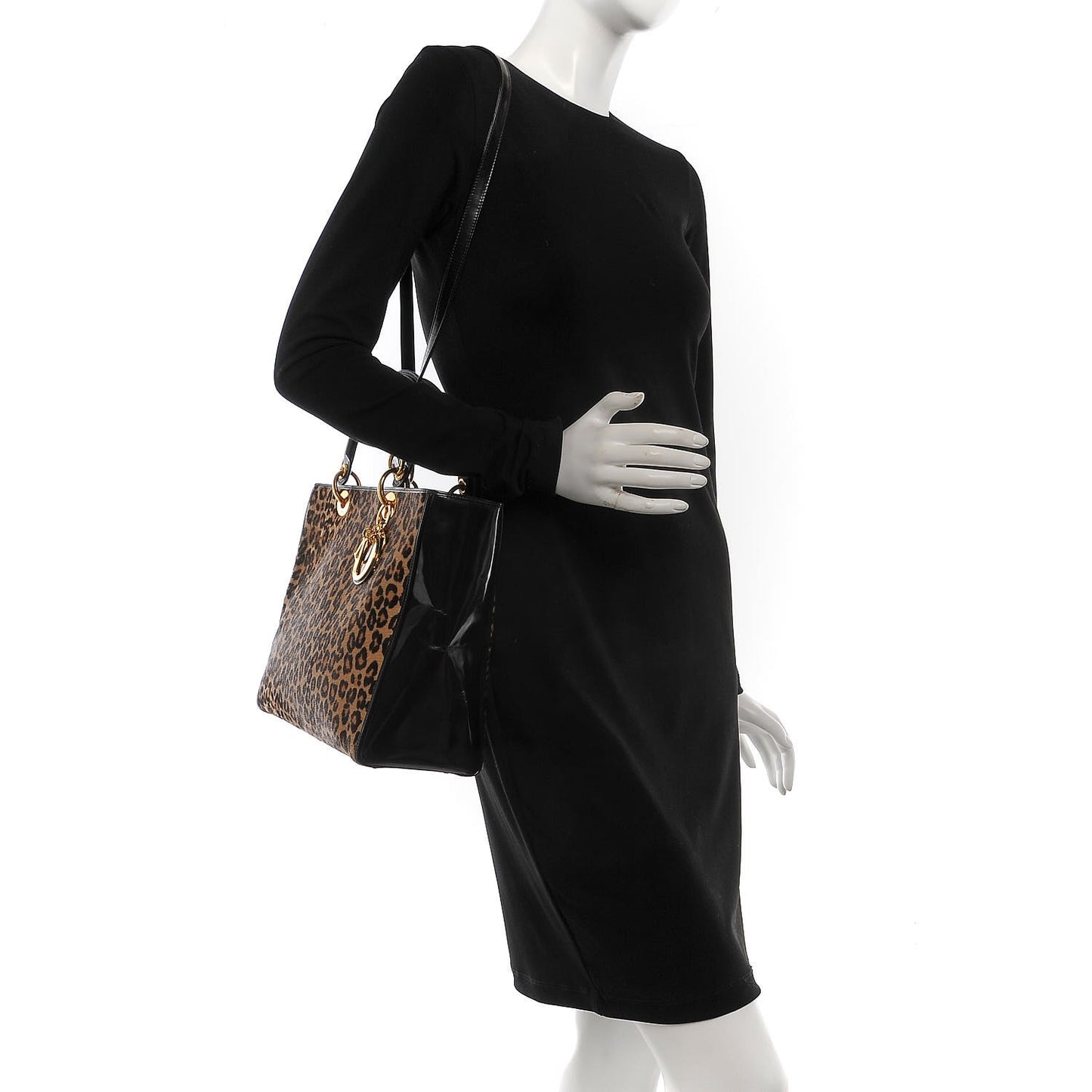 Patent Pony Hair Leopard Print Large Lady Dior Brown