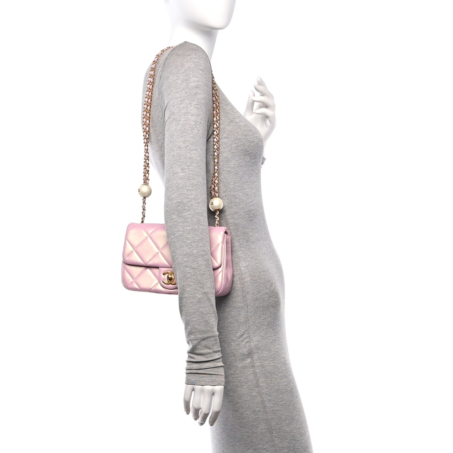 Pearly Lambskin Quilted Pearl Small Flap Pink