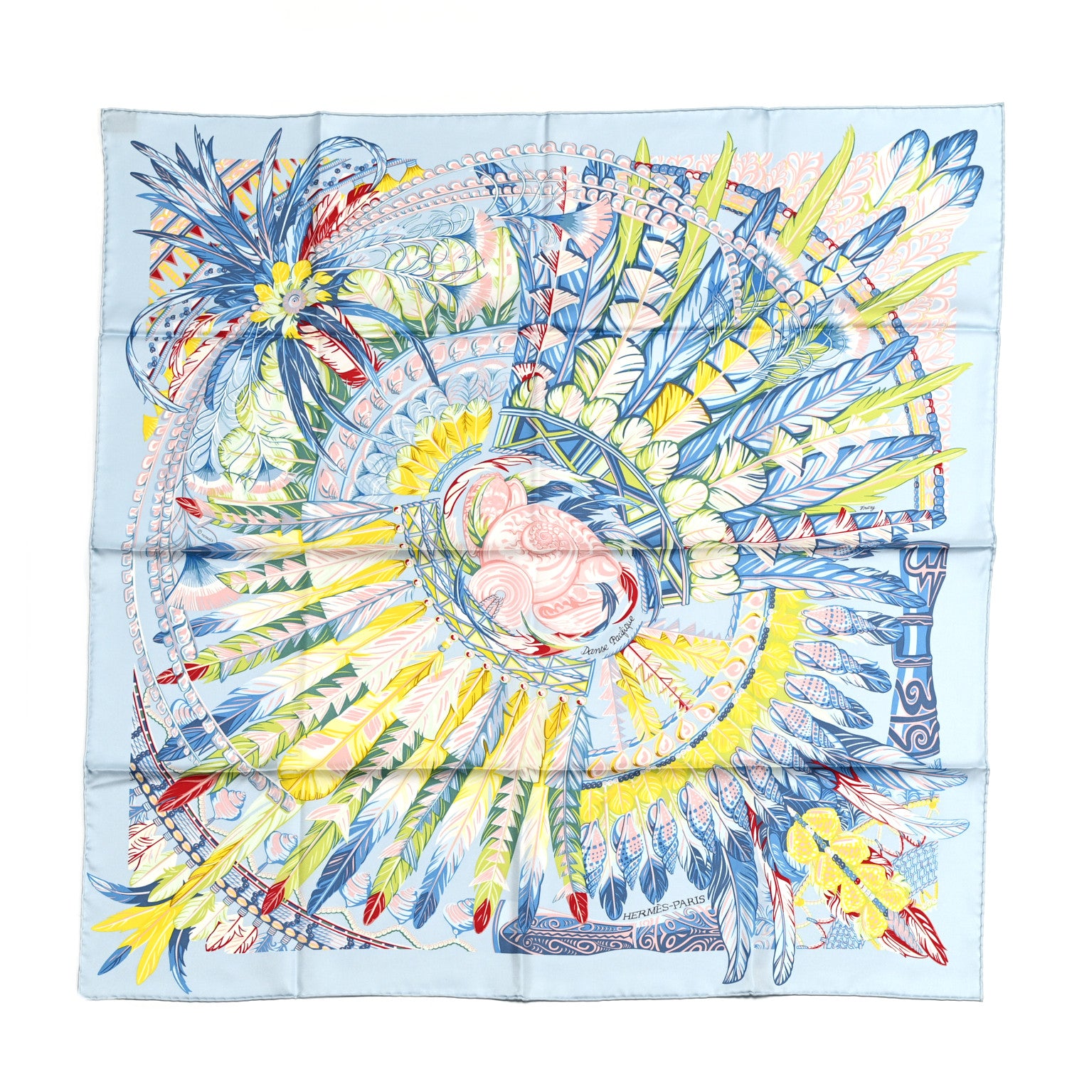 Hermes Silk Danse Pacifique Scarf 90 Bleu Ciel Vert Jaune Vif 1 of 6