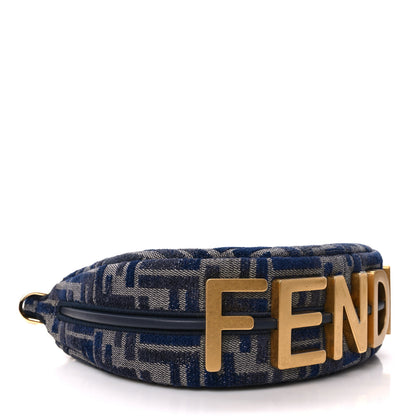 Fendi Chenille Vitello Grace FF 1974 Mini Fendigraphy Hobo Bag Blue 4 of 11