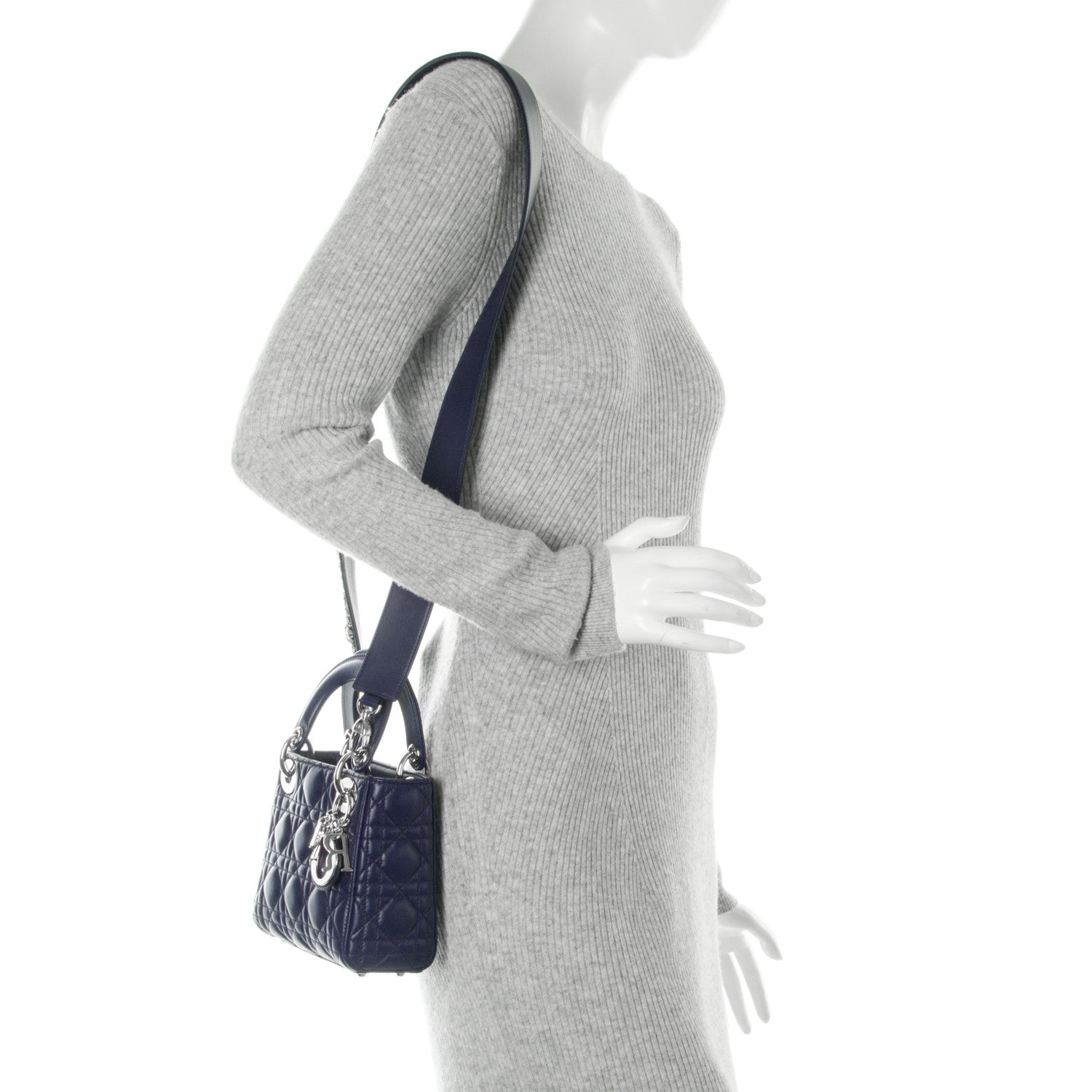 Christian Dior Lambskin Cannage Crystal Mini Lady Dior Navy Blue 2 of 7
