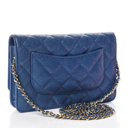 Chanel Iridescent Caviar Quilted Wallet On Chain WOC Dark Blue 3 of 11