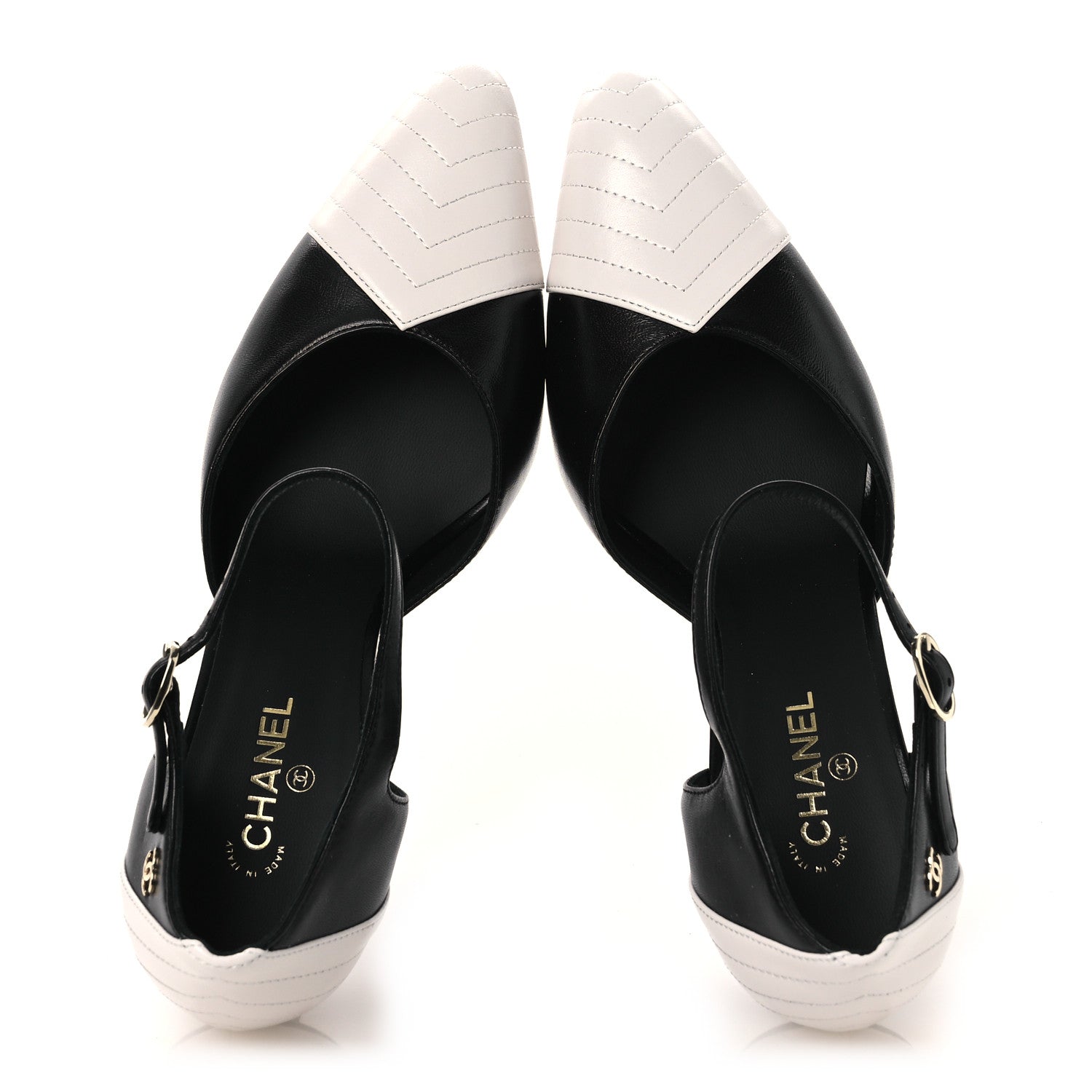 Chanel Lambskin Mary Jane Pumps 36.5 Black White 2 of 11