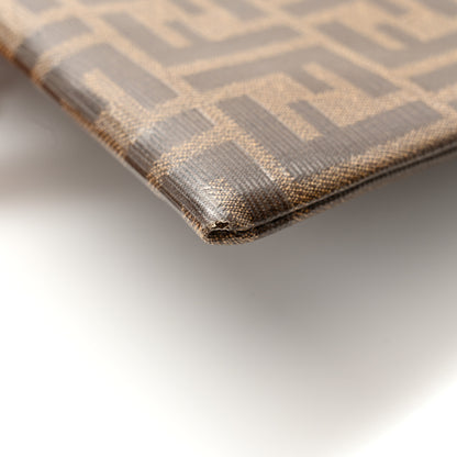 Fendi Glazed Fabric Vitello Century FF 1974 Stamp Patch Large Flat Pouch Mogano Panna Caramello 10 of 11