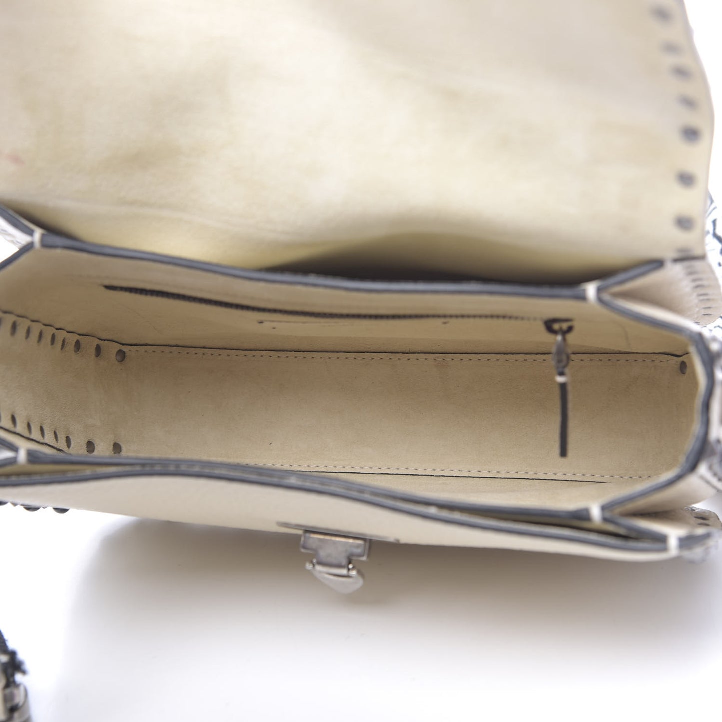Pebbled Calfskin Onyx Medium Guitar Strap Rockstud Rolling Flap Saddle Bag Ivory