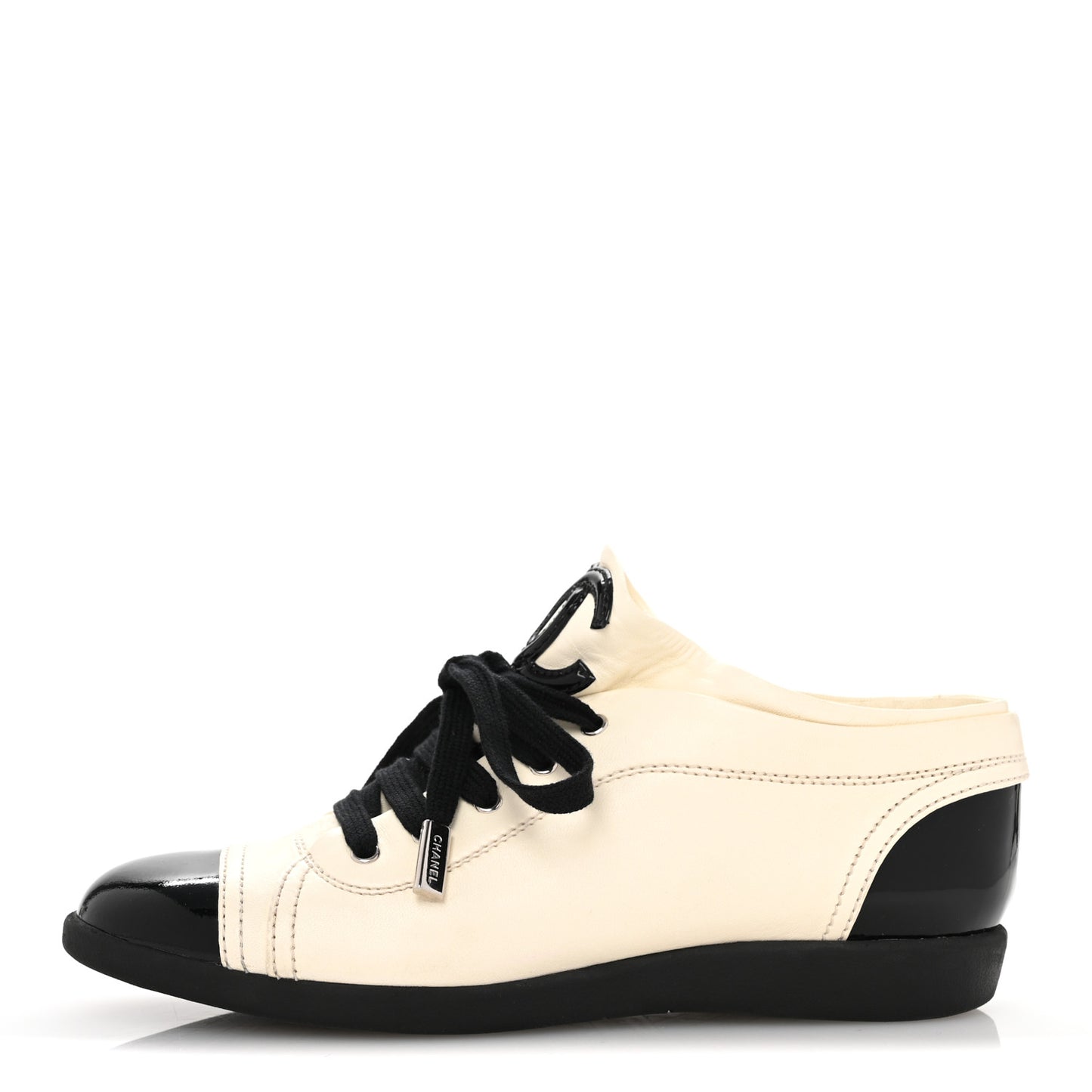 Lambskin Patent Calfskin CC Sneakers 36.5 White Black