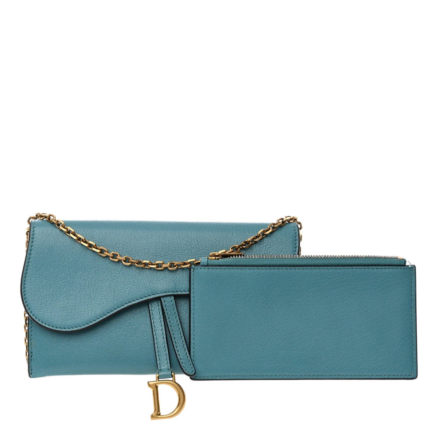Goatskin Saddle Long Wallet With Chain Blue