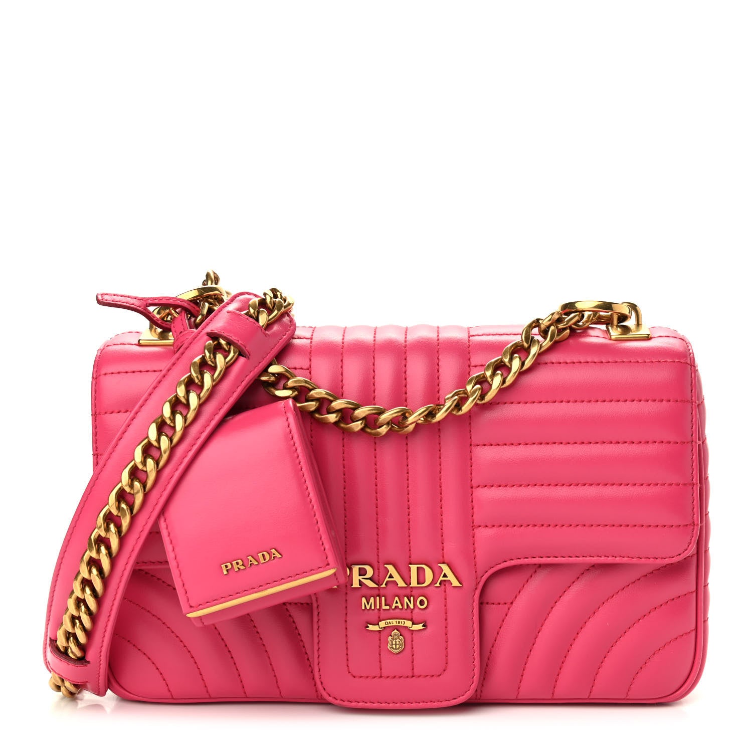 Prada Soft Calfskin Impunture Diagramme Medium Chain Flap Shoulder Bag Magenta 1 of 8