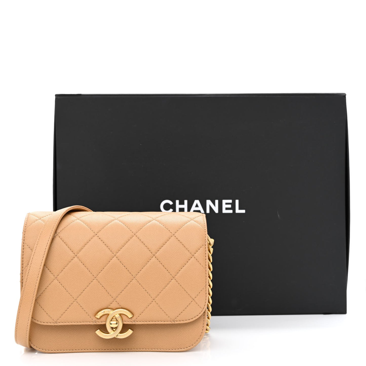 Caviar Mini Messenger Bag Beige