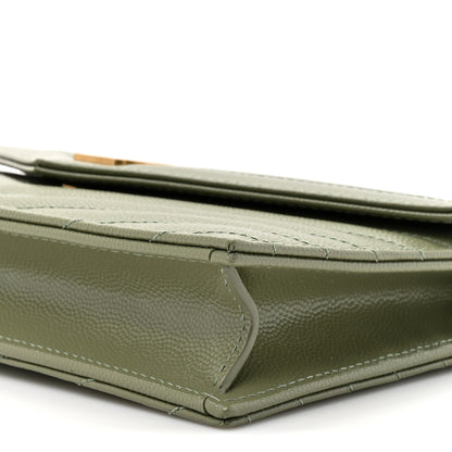 Saint Laurent Grain De Poudre Matelasse Chevron Monogram Envelope Chain Wallet Light Sage 9 of 11