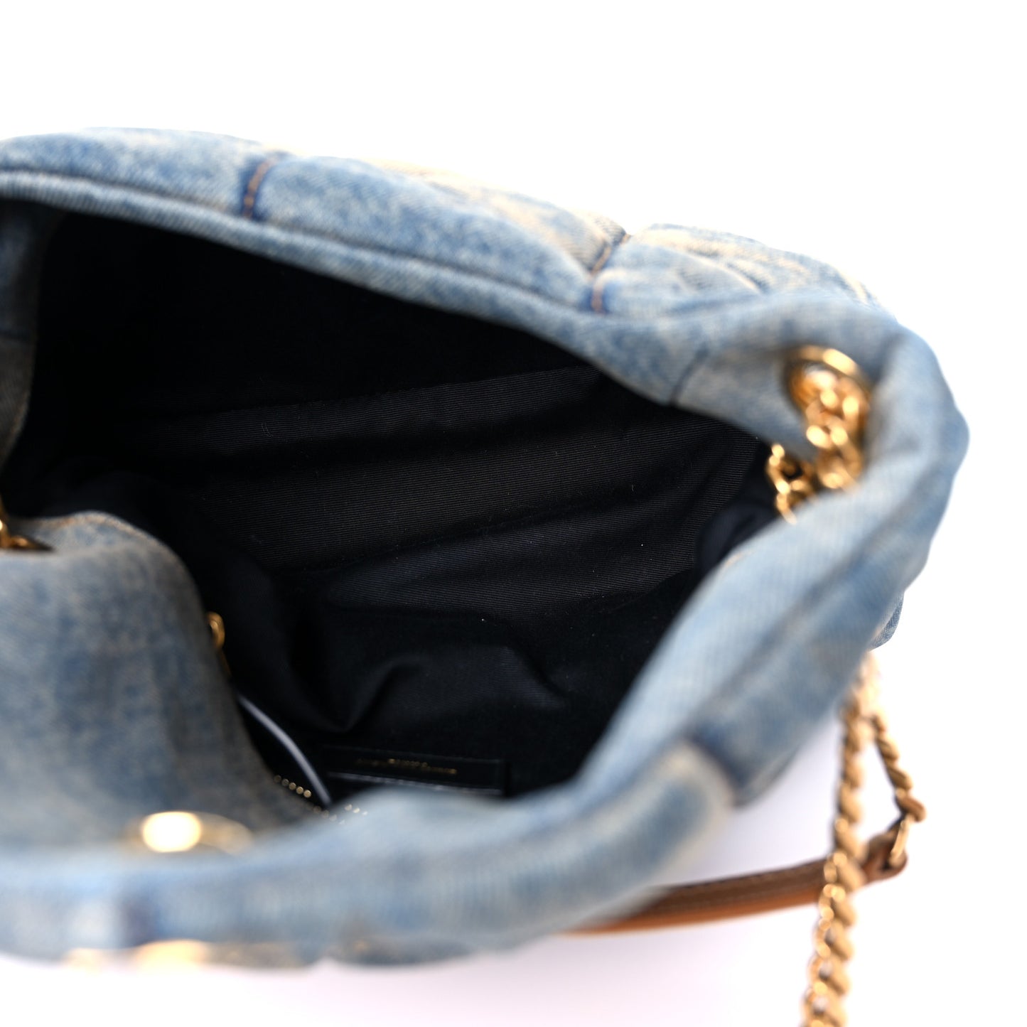 Denim Quilted Small Loulou Puffer Monogram Chain Satchel Blue Cinnamon