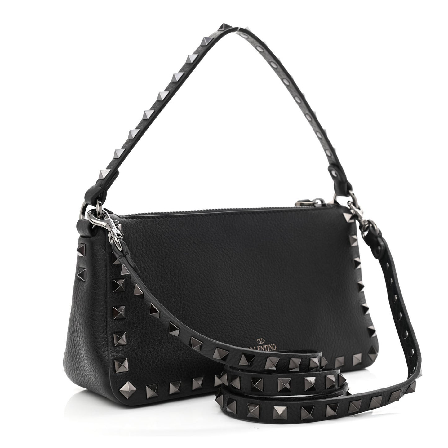 Pebbled Calfskin Small Rockstud Flip Lock Shoulder Bag Black