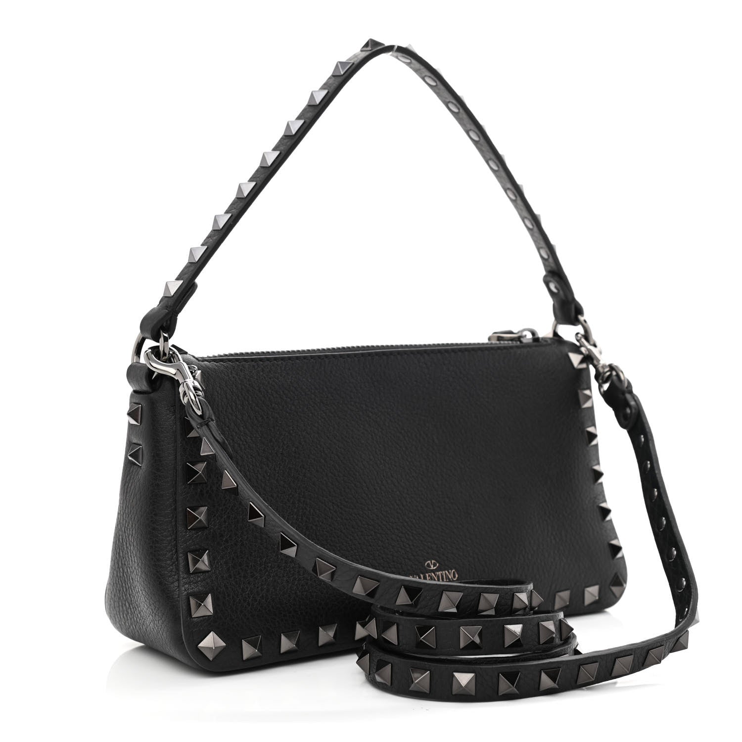 Valentino Garavani Pebbled Calfskin Small Rockstud Flip Lock Shoulder Bag Black 3 of 9