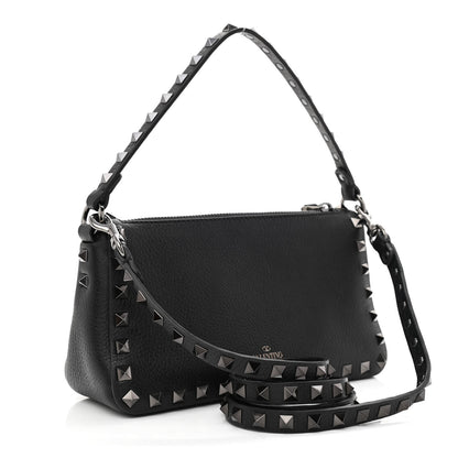 Valentino Garavani Pebbled Calfskin Small Rockstud Flip Lock Shoulder Bag Black 3 of 9