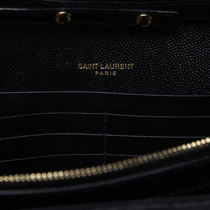 Saint Laurent Grain De Poudre Matelasse Chevron Monogram Chain Wallet Black 9 of 17