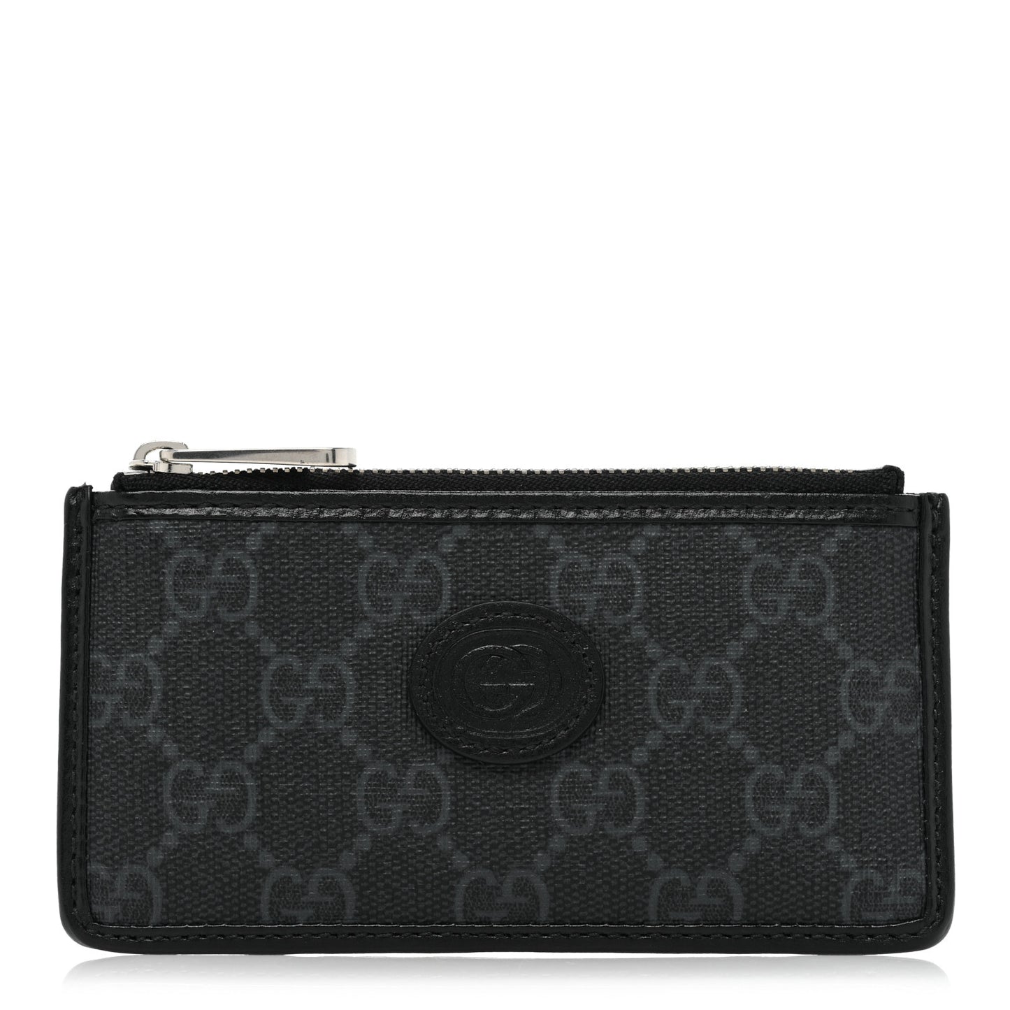 GG Supreme Monogram Azalea Calfskin Retro Interlocking G Coin Case Card Holder Black