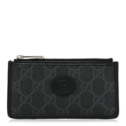 Gucci GG Supreme Monogram Azalea Calfskin Retro Interlocking G Coin Case Card Holder Black 1 of 8