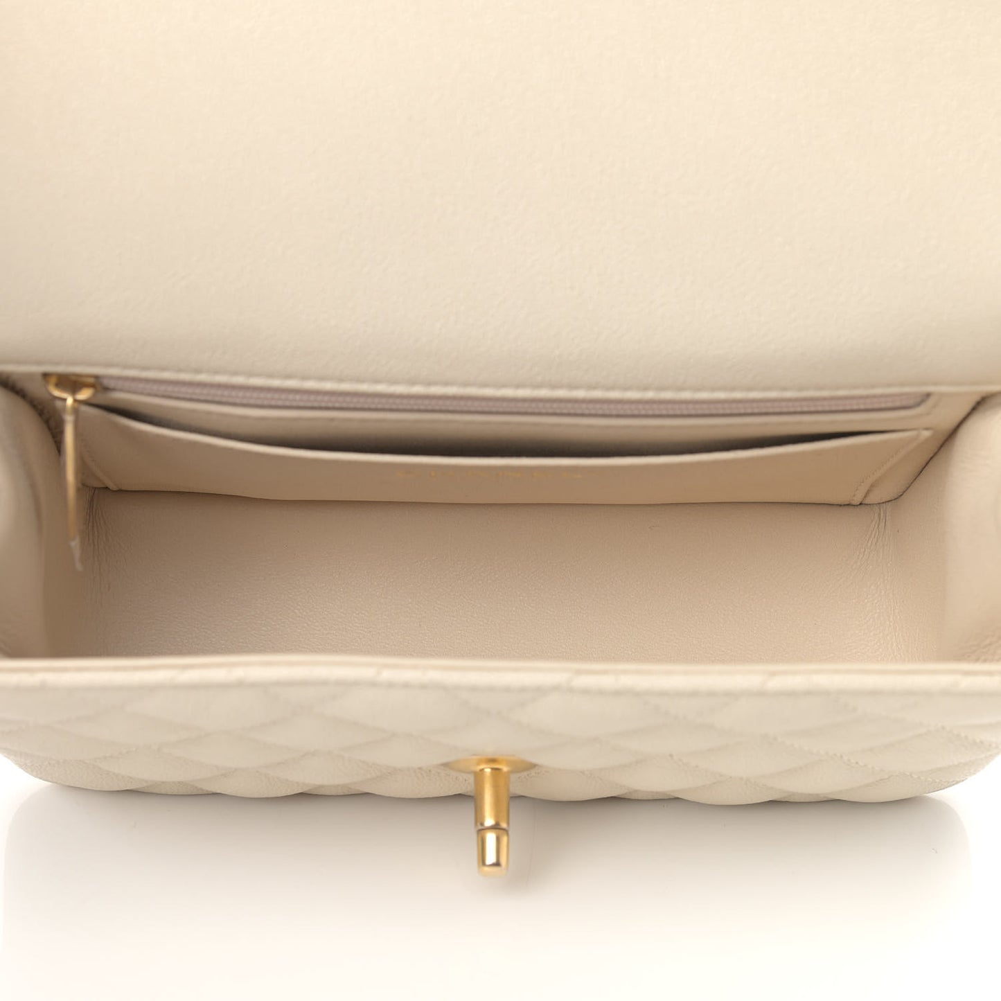 Caviar Quilted Mini Top Handle Rectangular Flap Beige