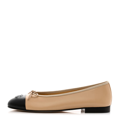 Chanel Lambskin Cap Toe CC Ballerina Flats 40 Beige Black 1 of 9