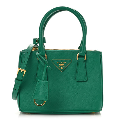 Prada Saffiano Lux Mini Galleria Double Zip Tote Biliardo 1 of 9