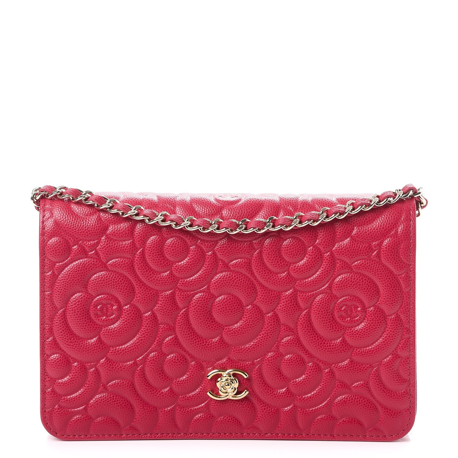 Chanel Caviar Camellia Embossed Wallet On Chain WOC Fuschia 1 of 8
