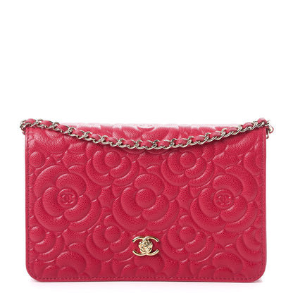 Chanel Caviar Camellia Embossed Wallet On Chain WOC Fuschia 1 of 8