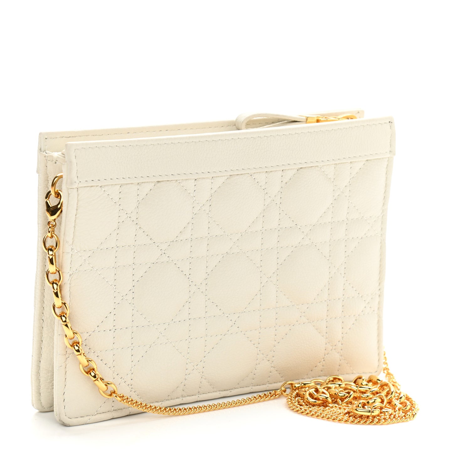 Calfskin Cannage Caro Zipped Pouch With Chain Latte