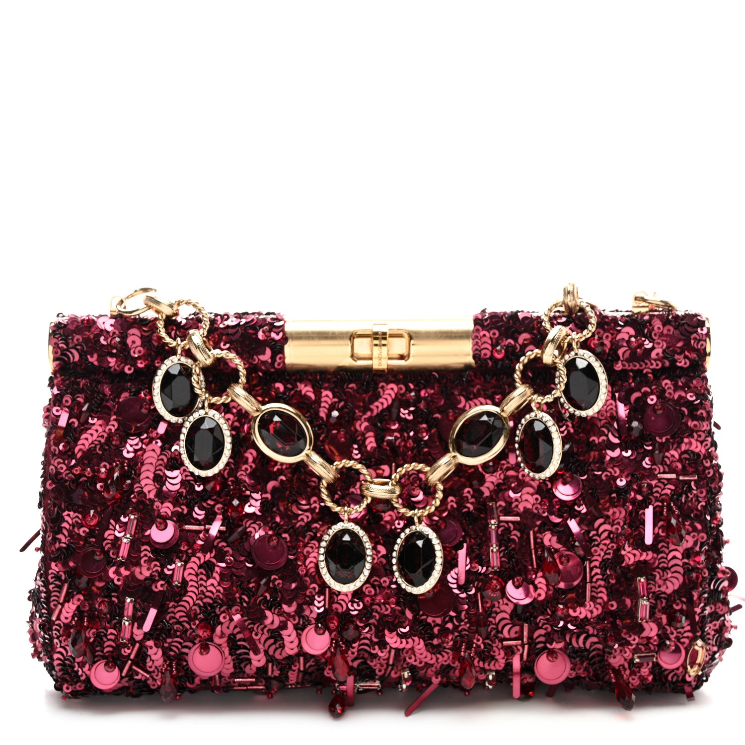 Dolce & Gabbana Sequin Crystal Embellished Marlene Chain Clutch Bordeaux Rosso 1 of 12