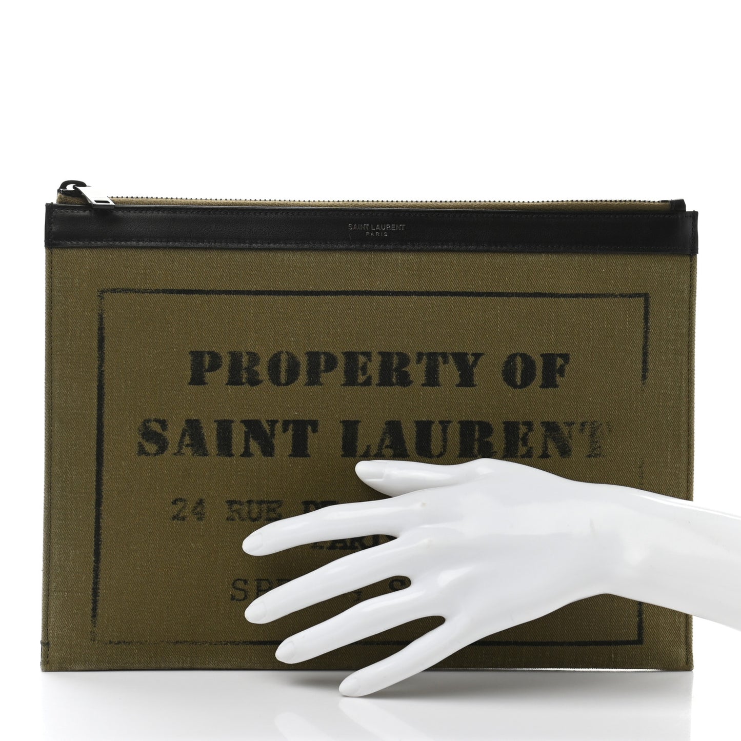 Canvas Property of Saint Laurent Zip Top Tech Pouch Khaki
