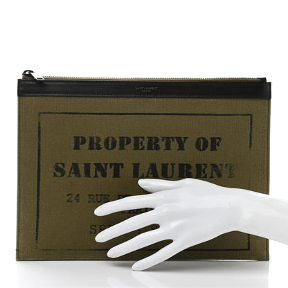 Saint Laurent Canvas Property of Saint Laurent Zip Top Tech Pouch Khaki 2 of 7