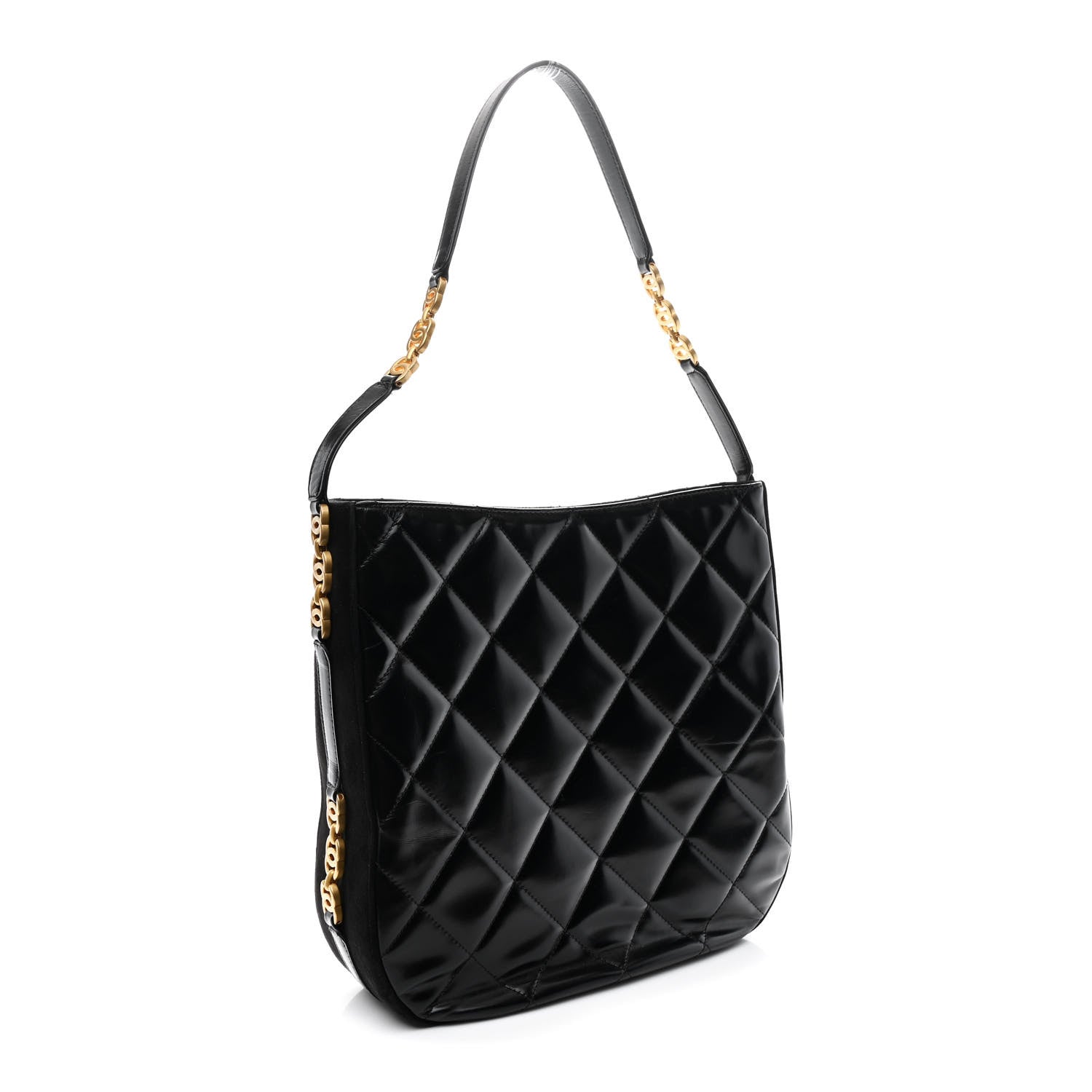Chanel Shiny Calfskin Suede Goatskin Quilted Hobo Black 3 of 13