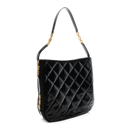 Chanel Shiny Calfskin Suede Goatskin Quilted Hobo Black 3 of 13
